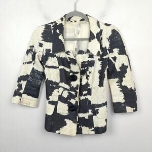 Giambattista Valli Linen Blazer Womens XXS 38 Black Cream Abstract Print Preppy